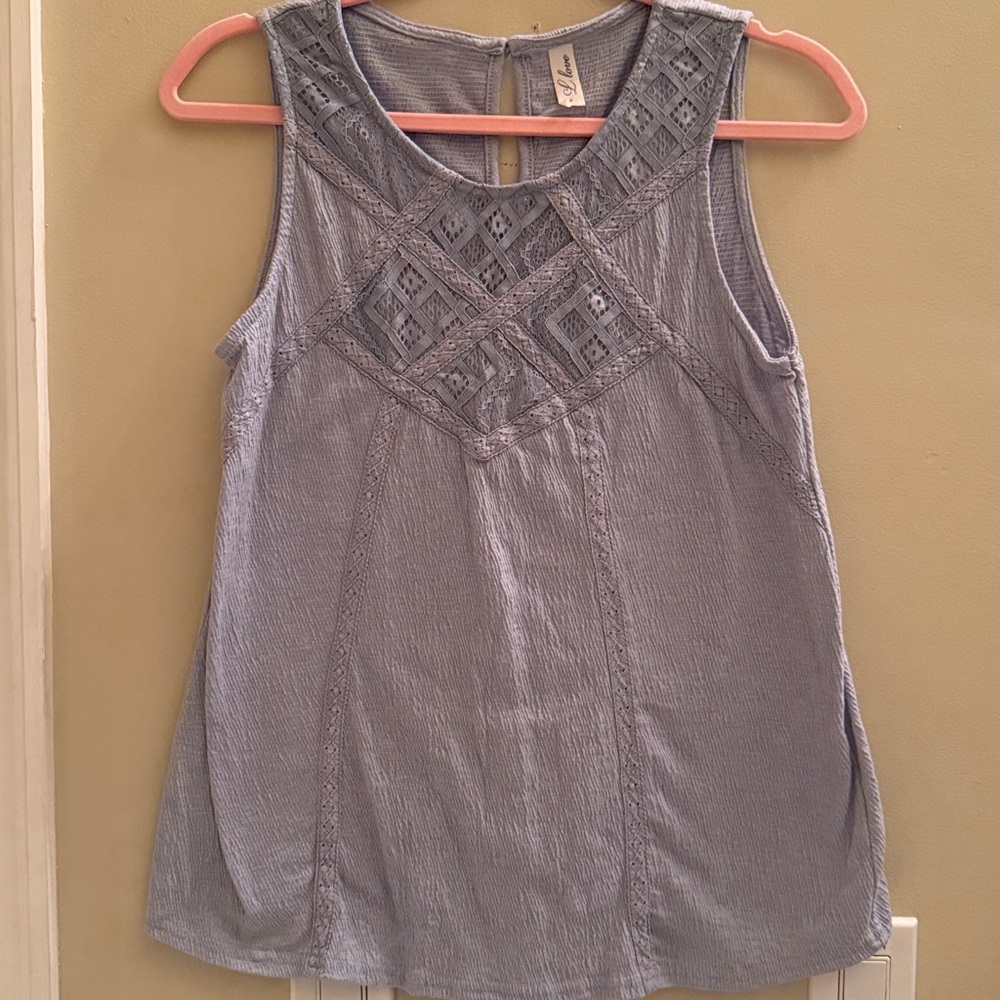 Love Sleeveless Top with Embroidery - Light Blue